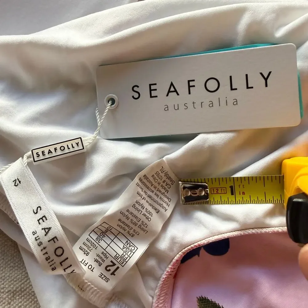 NWT Seafolly Australia Swimsuit Womens US 8 AU 12 Floral Ruched Halter One Piece